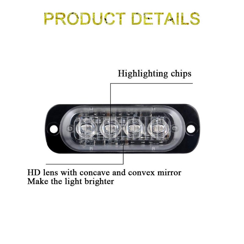 Sidaqi Blue 4-LED Surface Flash Mount Grille Emergency Strobe Lights Ultra Slim Deck Dash Grill Warning Police Light Hazard Beacon Caution Flashing Light for Vehicles Van Waterproof 12-24V-4PCS - Image 3